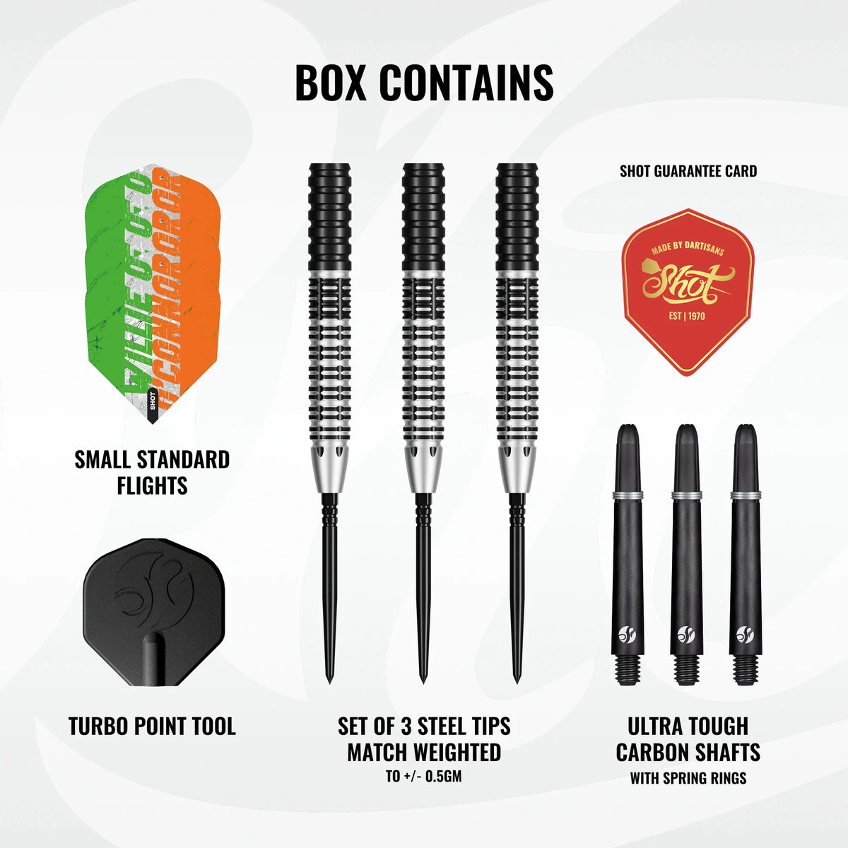 Shot Pro Series Willie O'Connor Magpie Turbo Point Steel Tip Dart Set-90% Tungsten Barrels - 24gm