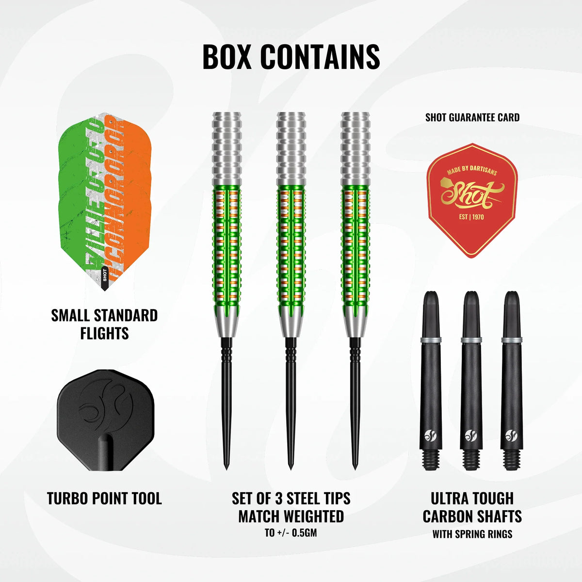 Shot Pro Series Willie O'Connor Turbo Point Steel Tip Dart Set-90% Tungsten Barrels - 23gm