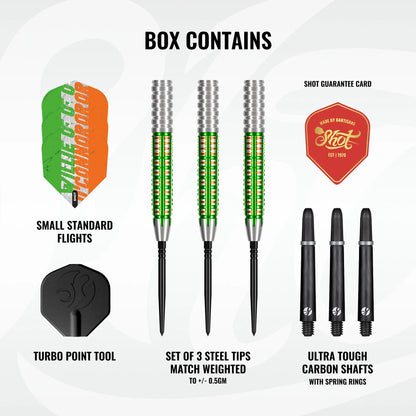 Shot Pro Series Willie O'Connor Turbo Point Steel Tip Dart Set-90% Tungsten Barrels - 23gm