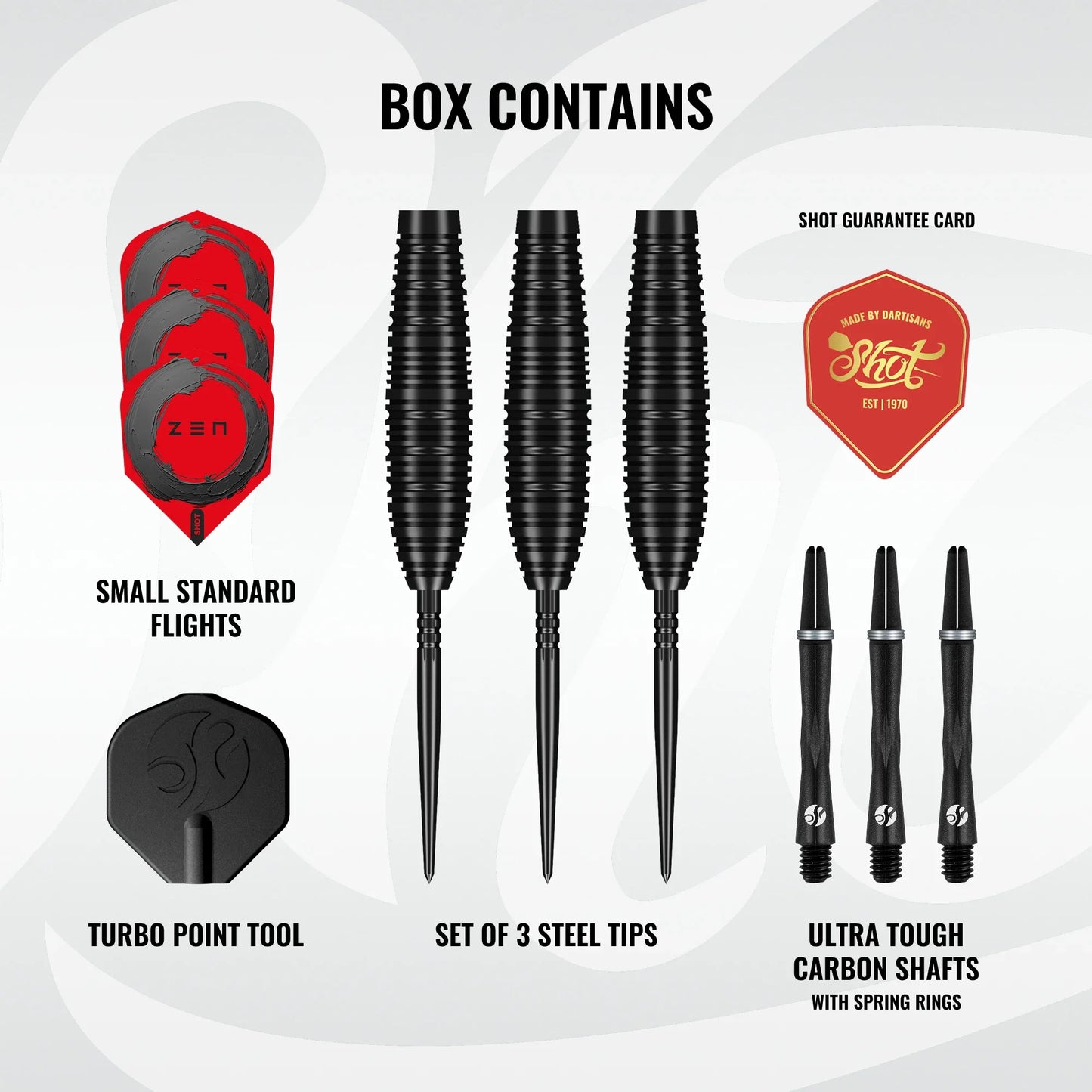 Shot Zen Bomber Turbo Point Steel Tip Dart Set-90% Tungsten Barrels-23gm