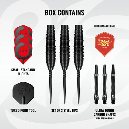 Shot Zen Bomber Turbo Point Steel Tip Dart Set-90% Tungsten Barrels-23gm