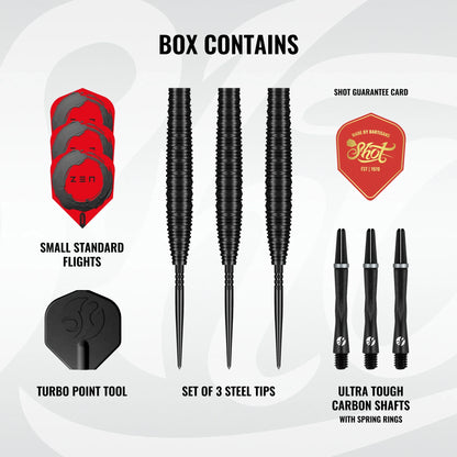 Shot Zen Missile Turbo Point Steel Tip Dart Set-90% Tungsten Barrels-23gm