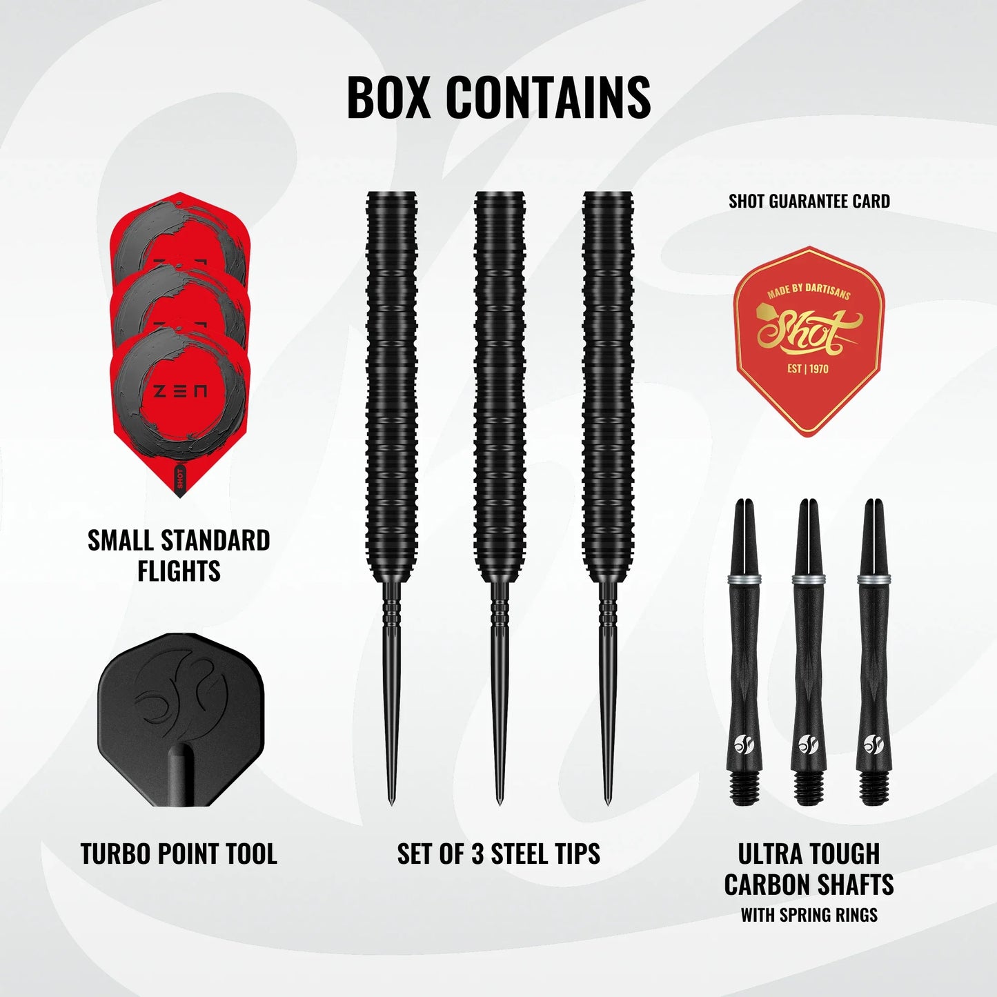 Shot Zen Straight Turbo Point Steel Tip Dart Set-90% Tungsten Barrels-23gm