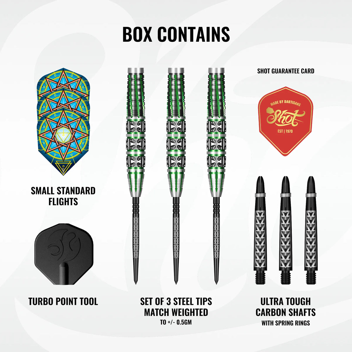 Shot Celt Druid Turbo Point Steel Tip Dart Set-90% Tungsten Barrels - 23gm