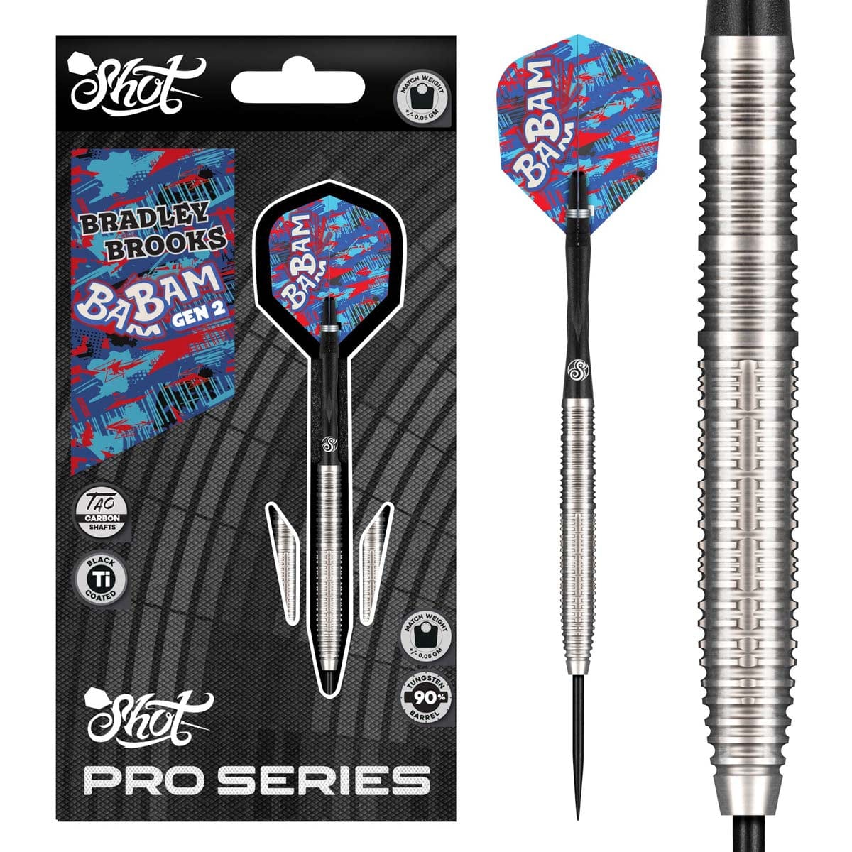 Shot Pro Series Bradley Brooks Gen 2 Steel Tip Dart Set-90% Tungsten Barrels-23gm