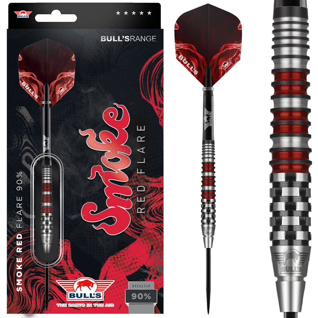 Bull's NL Smoke Red Flare 90% Tungsten 24 gram Steel Tip Dart Set