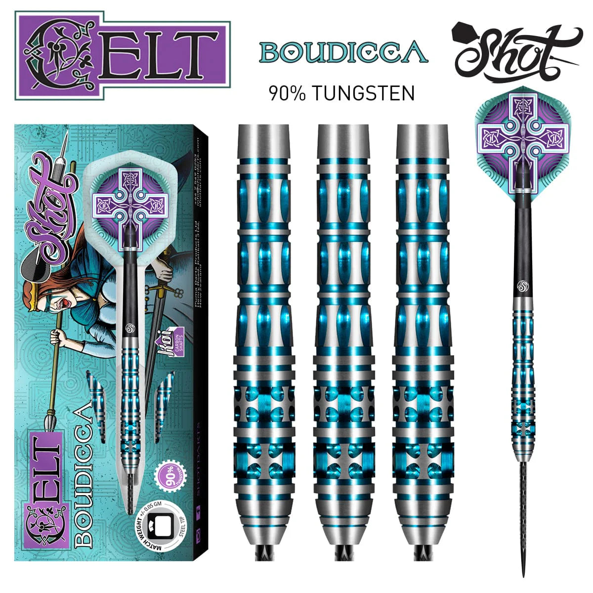Shot Celt Boudicca Steel Tip Dart Set - 90% Tungsten 25gm