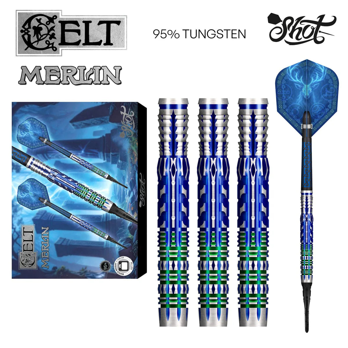 Shot Celt Merlin Soft Tip Dart Set-95% Tungsten-20gm