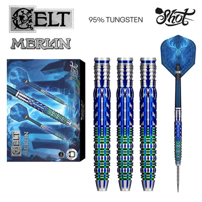 Shot Celt Merlin Steel Tip Dart Set-95% Tungsten Barrels-24gm