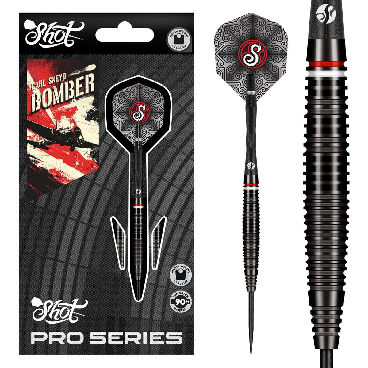 Shot Pro Series Carl Sneyd Steel Tip Dart Set-90% Tungsten Barrels-23gm