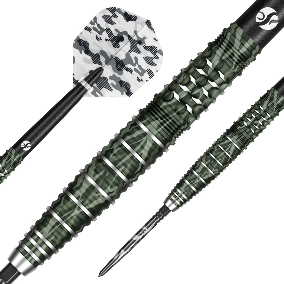 Shot Camo Ghillie Turbo Point Steel Tip Dart Set-90% Tungsten Barrels - 24gm