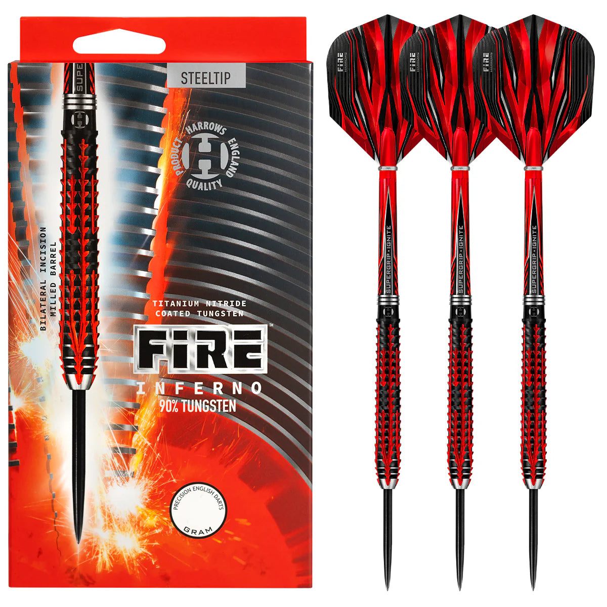 Harrows Fire Inferno - Steel Tip Darts - 90% Tungsten - 22g