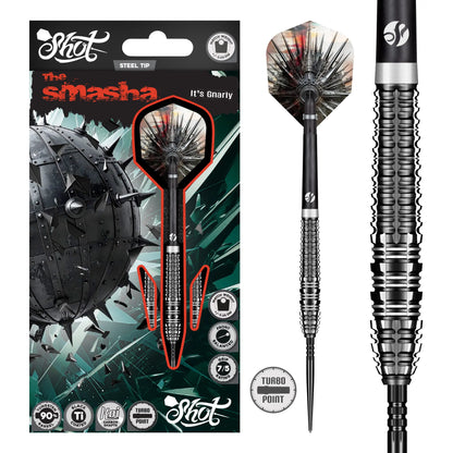 Shot Gnarly Smasha Turbo Point Steel Tip Dart Set-90% Tungsten Barrels-26gm
