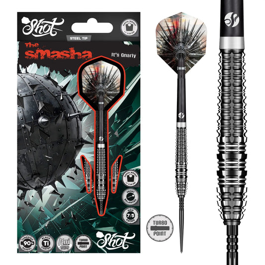 Shot Gnarly Smasha Turbo Point Steel Tip Dart Set-90% Tungsten Barrels-26gm