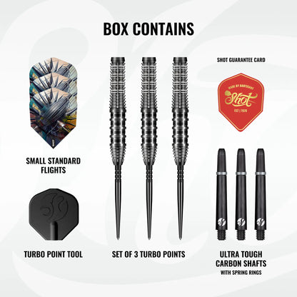 Shot Gnarly Rippah Turbo Point Steel Tip Dart Set-90% Tungsten Barrels-24gm