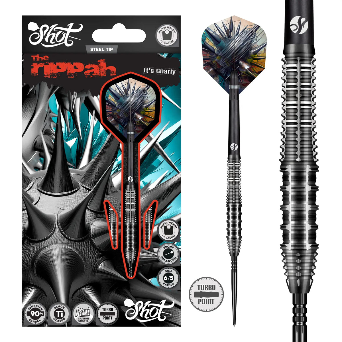Shot Gnarly Rippah Turbo Point Steel Tip Dart Set-90% Tungsten Barrels-24gm