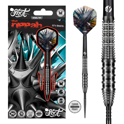 Shot Gnarly Rippah Turbo Point Steel Tip Dart Set-90% Tungsten Barrels-24gm