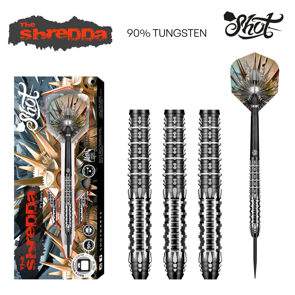 Shot Gnarly Shredda Steel Tip Dart Set-90% Tungsten Barrels-30gm
