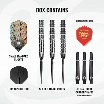 Shot Gnarly Shredda Turbo Point Steel Tip Dart Set-90% Tungsten Barrels-24gm
