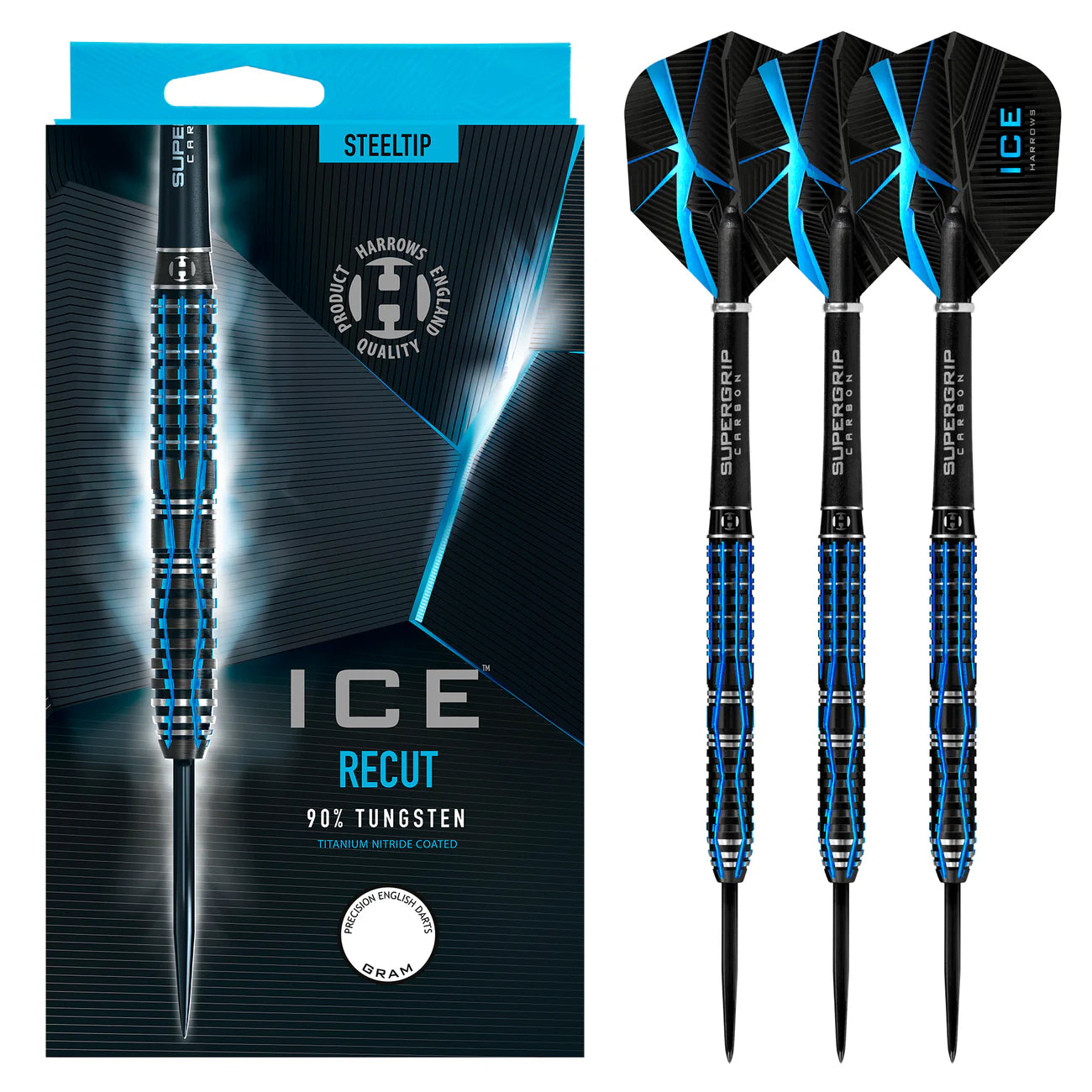 Harrows Ice Recut - Steel Tip Darts - 90% Tungsten - 25g