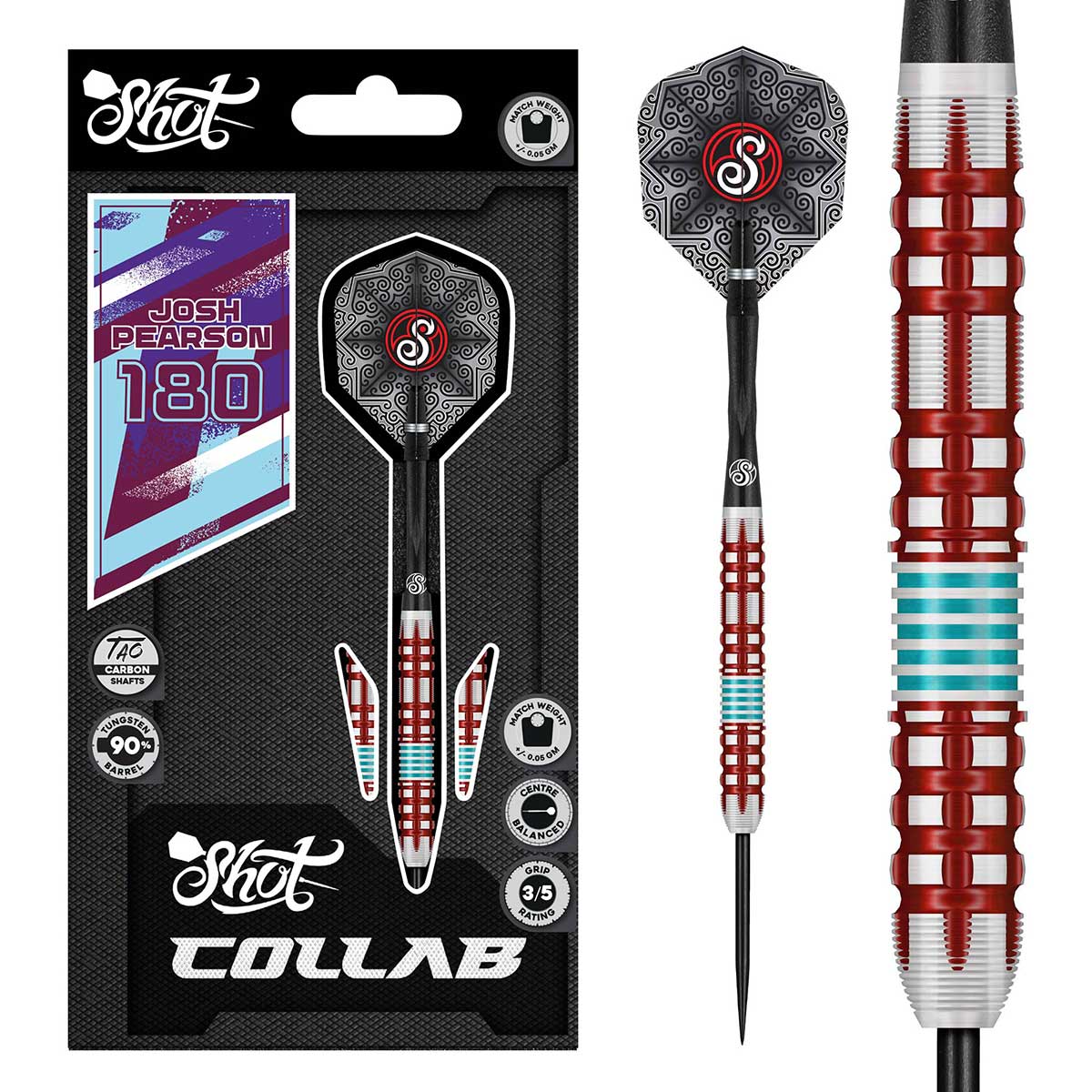 Shot Collab Josh Pearson Steel Tip Dart Set-90% Tungsten Barrels-23gm
