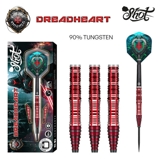 Shot Future Knights Dreadheart Steel Tip Dart Set-90% Tungsten Barrels-25gm