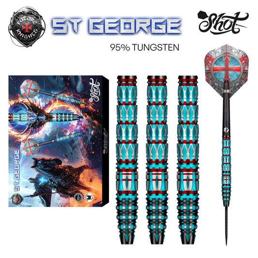 Shot Future Knights St George Steel Tip Dart Set-95% Tungsten Barrels-25gm