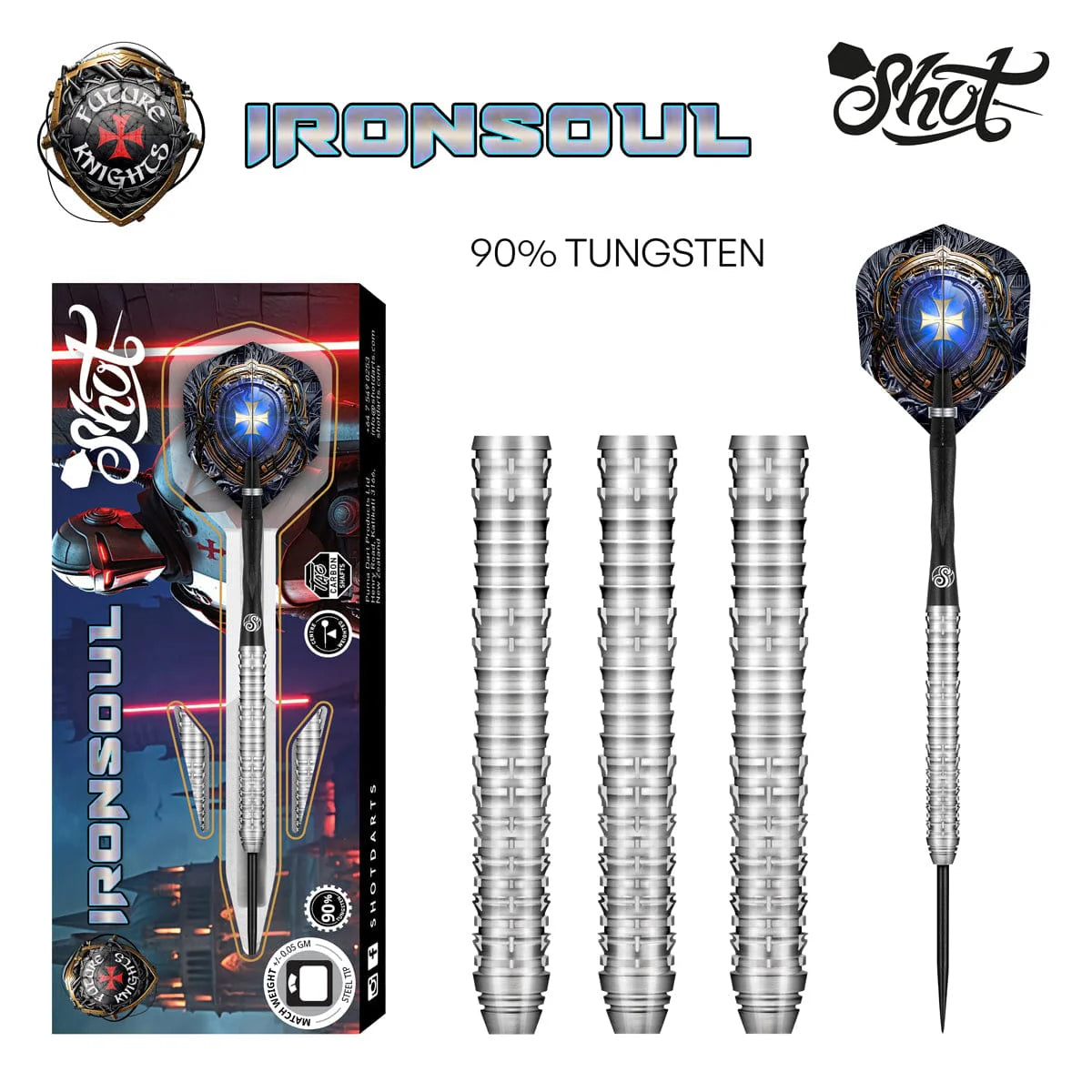 Shot Future Knights Ironsoul Steel Tip Dart Set-90% Tungsten Barrels-24gm