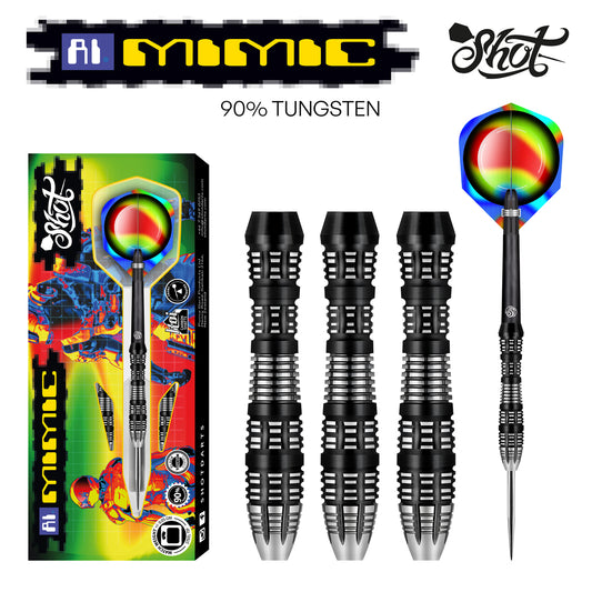 Shot AI Mimic Steel Tip Dart Set-90% Tungsten Barrels-26gm