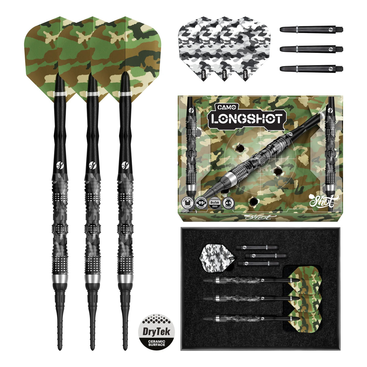 Shot Camo Longshot Soft Tip Dart Set - 95% Tungsten - 20gm