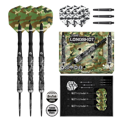 Shot Camo Longshot Turbo Point Steel Tip Dart Set-95% Tungsten Barrels - 23gm