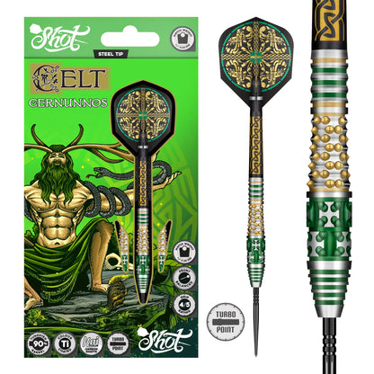 Shot Celt Cernunnos Turbo Point Steel Tip Dart Set-90% Tungsten Barrels - 24gm