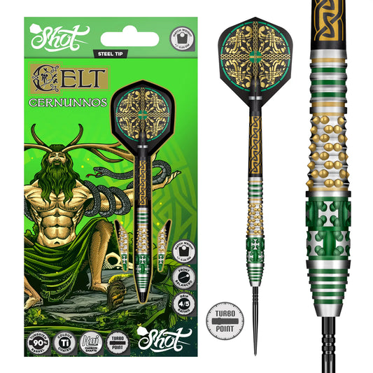 Shot Celt Cernunnos Turbo Point Steel Tip Dart Set-90% Tungsten Barrels - 25gm