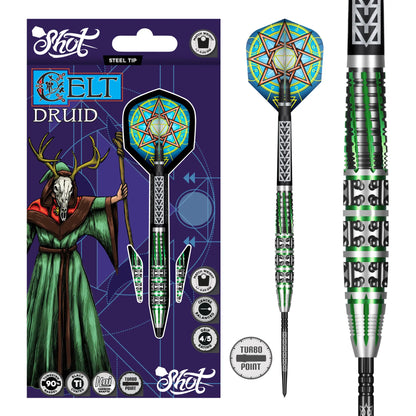 Shot Celt Druid Turbo Point Steel Tip Dart Set-90% Tungsten Barrels - 23gm