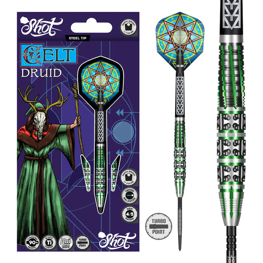 Shot Celt Druid Turbo Point Steel Tip Dart Set-90% Tungsten Barrels - 24gm