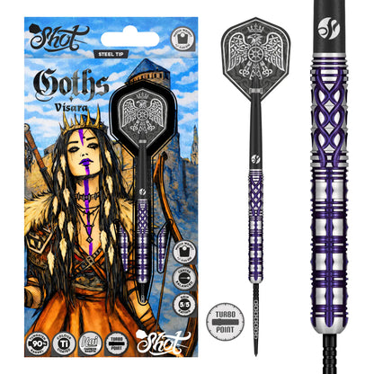 Shot Goths Visara Turbo Point Steel Tip Dart Set-90% Tungsten Barrels-23gm