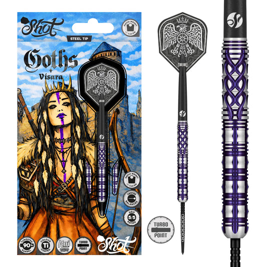 Shot Goths Visara Turbo Point Steel Tip Dart Set-90% Tungsten Barrels-24gm