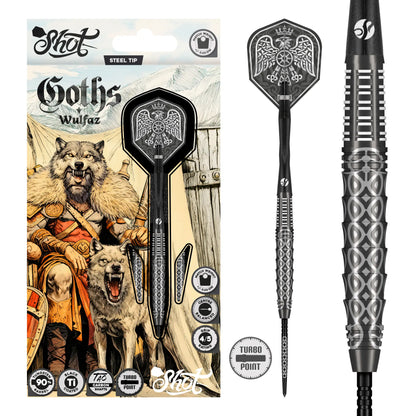 Shot Goths Wulfaz Turbo Point Steel Tip Dart Set-90% Tungsten Barrels-23gm