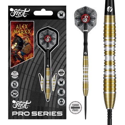 Shot Pro Series Alexander Merkx Turbo Point Steel Tip Dart Set-90% Tungsten Barrels-23gm