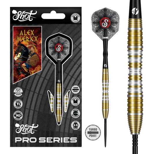 Shot Pro Series Alexander Merkx Turbo Point Steel Tip Dart Set-90% Tungsten Barrels-23gm