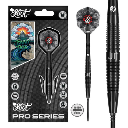 Shot Pro Series Jonny Tata Turbo Point Steel Tip Dart Set-90% Tungsten Barrels-24gm