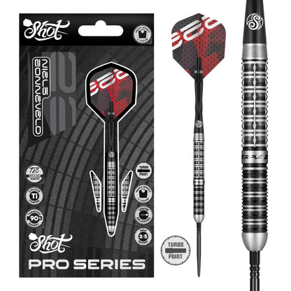 Shot Pro Series Niels Zonneveld 2 Turbo Point Steel Tip Dart Set-90% Tungsten Barrels-24gm