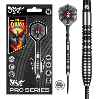Shot Pro Series Raymond Smith Guru Turbo Point Steel Tip Dart Set-90% Tungsten Barrels-22gm