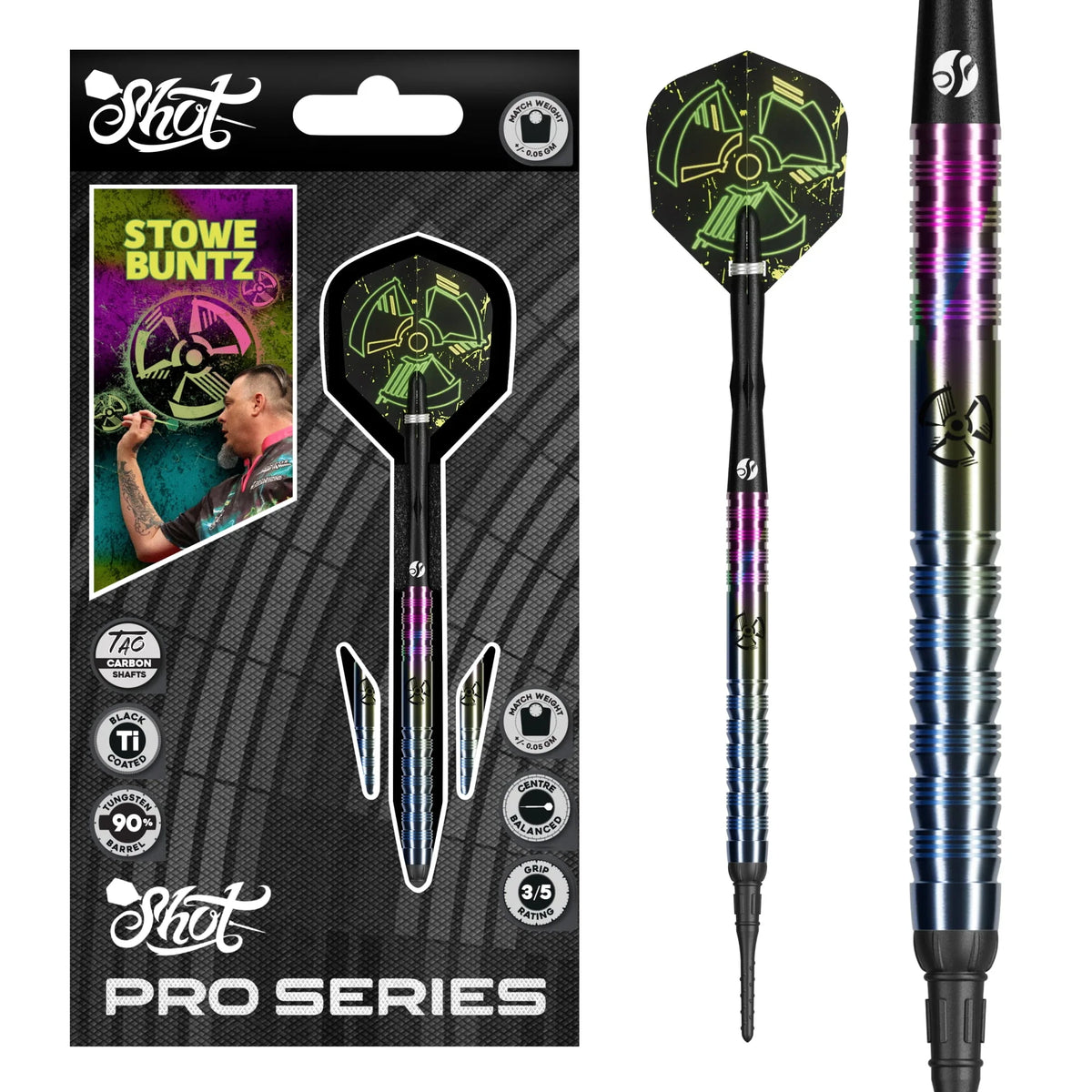 Shot Pro Series Stowe Buntz 3.0 Soft Tip Dart Set-90% Tungsten-21gm