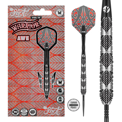 Shot Warrior Awe Turbo Point Steel Tip Dart Set-90% Tungsten Barrels-22gm
