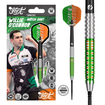 Shot Pro Series Willie O'Connor Turbo Point Steel Tip Dart Set-90% Tungsten Barrels - 23gm