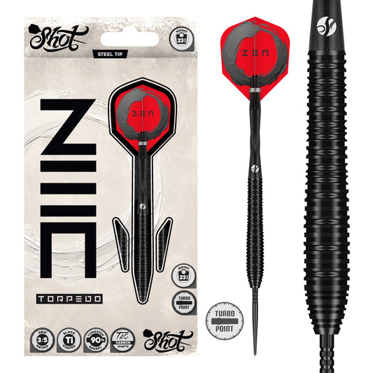 Shot Zen Torpedo Turbo Point Steel Tip Dart Set-90% Tungsten Barrels-26gm