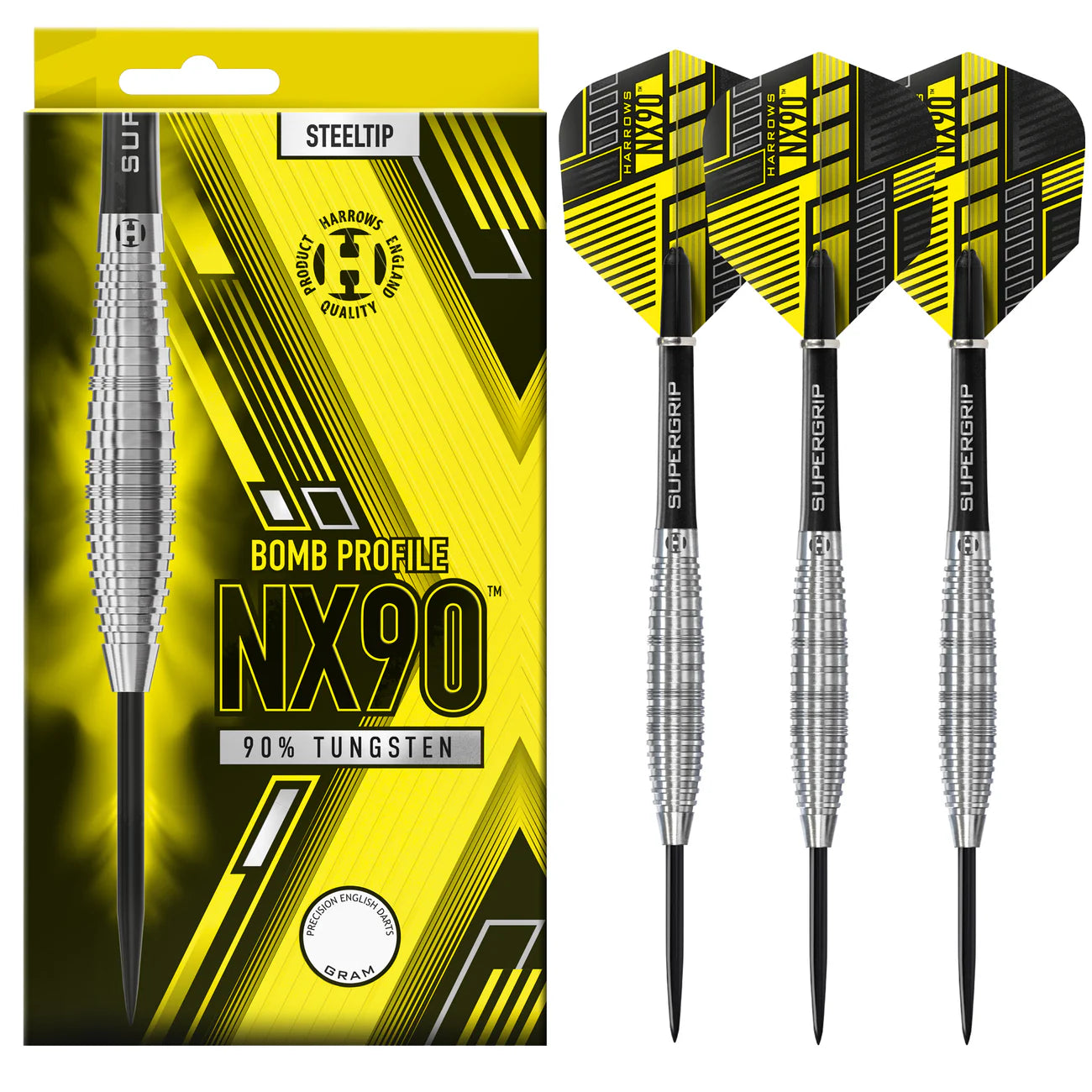 Harrows NX90 Bomb Profile - Steel Tip Darts - 90% Tungsten - 21g