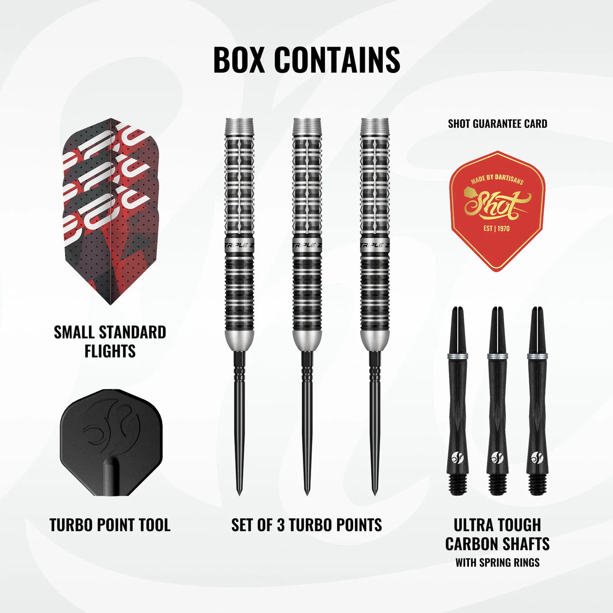 Shot Pro Series Niels Zonneveld 2 Turbo Point Steel Tip Dart Set-90% Tungsten Barrels-24gm
