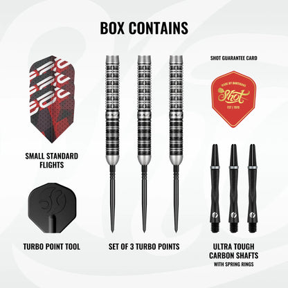 Shot Pro Series Niels Zonneveld 2 Turbo Point Steel Tip Dart Set-90% Tungsten Barrels-24gm